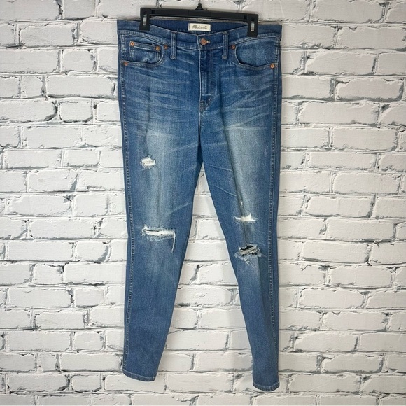 Madewell Women’s 9” High Riser Skinny Skinny Jean Distressed Size 31 Medium Wash - Picture 2 of 11